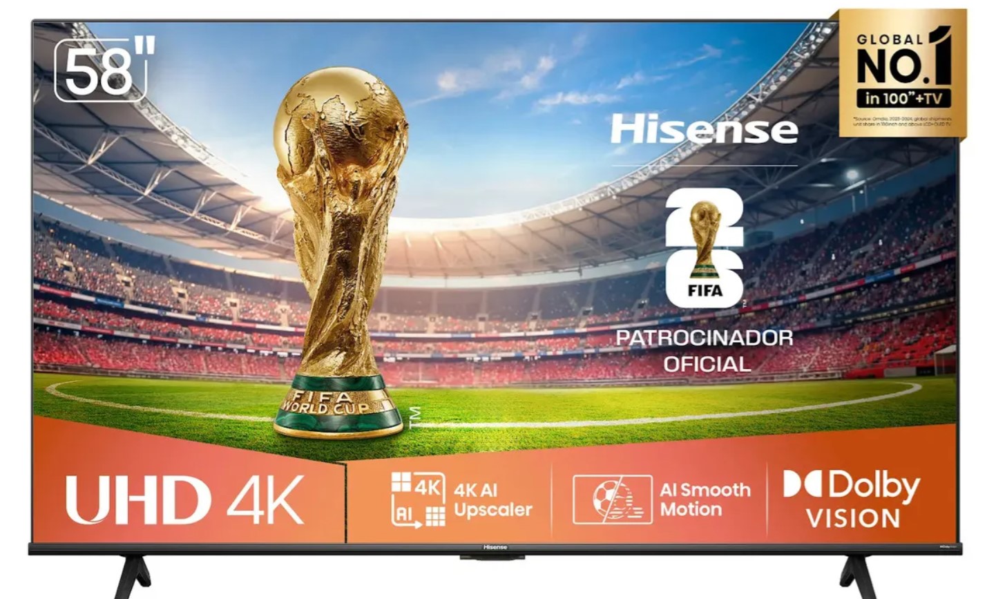Hisense Smart TV 4K 58 Polegadas 58A6NV com Dolby Vision, HDR10, HLG, Dolby Gaming, Film Maker, DTS Virtual X, Compatibilidade Alexa e Google Home